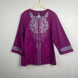 NWT Bob Mackie Purple Santa Fe Dream Embroidered Jacket Art to Wear - Size L